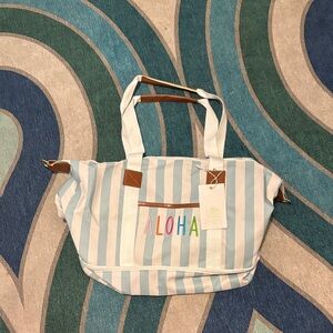 NWT Aloha Striped Weekender Tote Bag - Blue and White